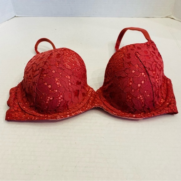 32D Victoria Secret Body By Victoria Lined Demi Bra Raspberry Lace Overlay - Picture 2 of 15